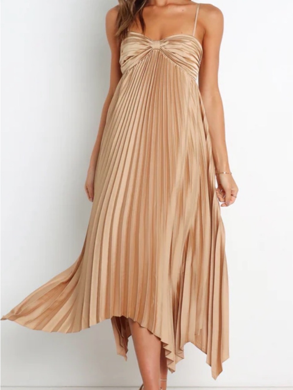 Petal & Pup Gold Satin Bow-Front Dress